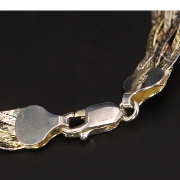 Sterling silver 7" herringbone chain 7‎ mm braided tri color bracelet - Picture 5 of 5